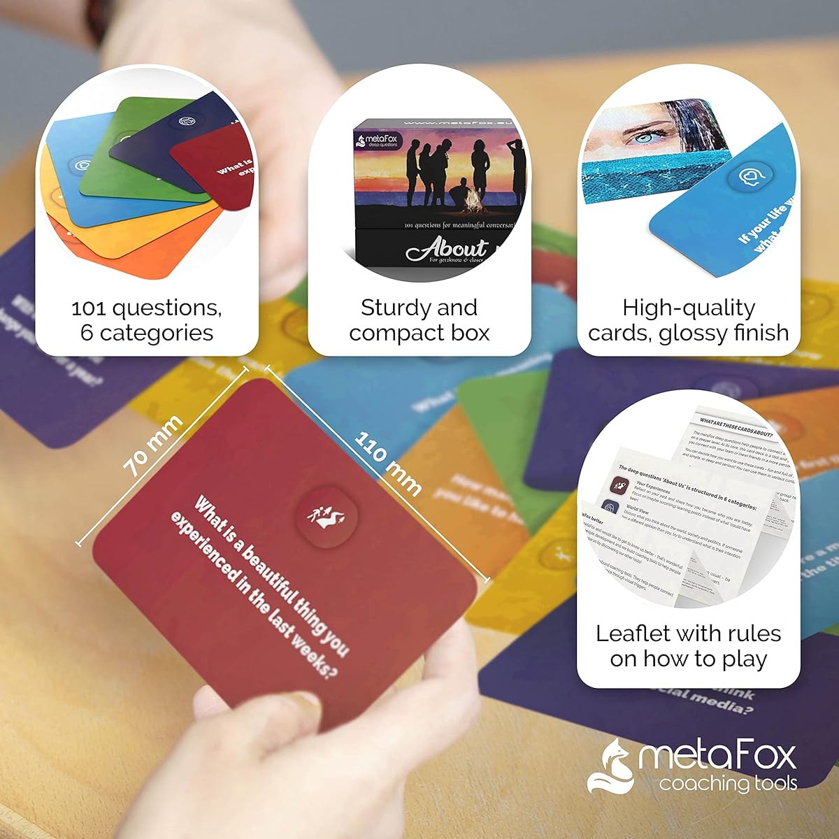 metaFox About Us Conversation Starter Cards - 101 Questions Game to Get to Know People