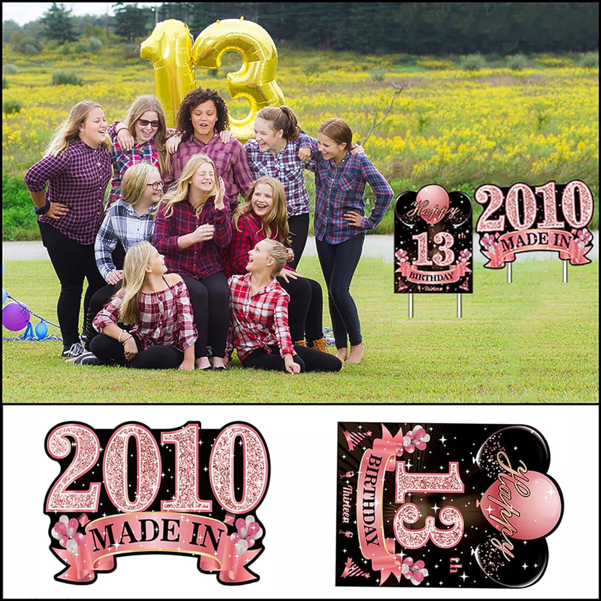 2 Pieces 13th Birthday Decorations for Girls Rose Gold 2010 Birthday Yard Sign with Stakes 13th Birthday Lawn Sign Decorations Party Favors