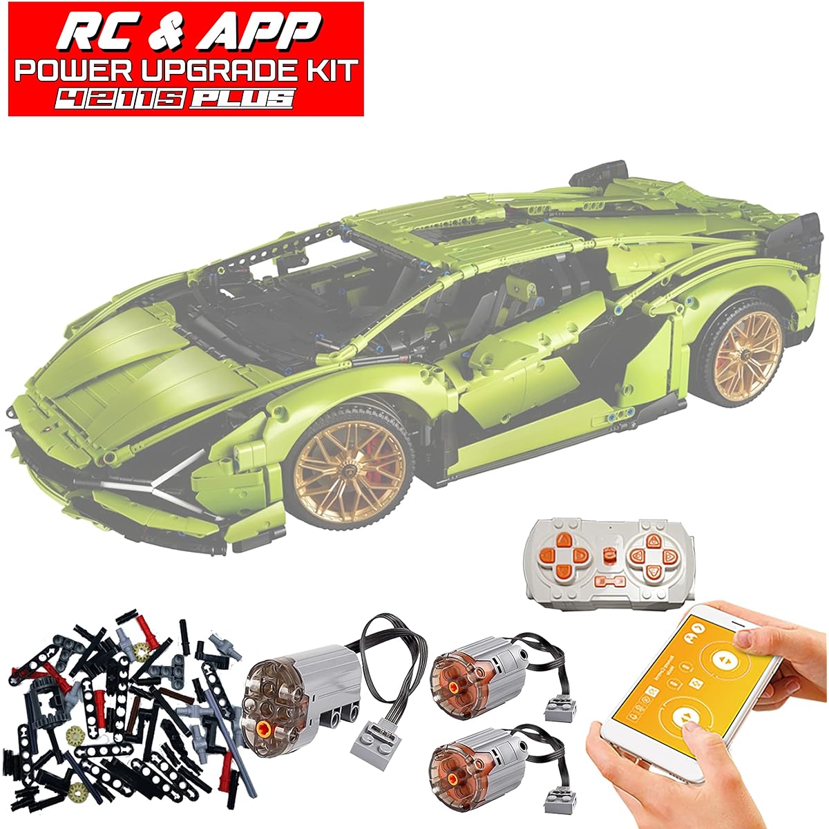 Enhanced electric driving modification kit compatible with Lego Technic Sian FKP37 (PLUS) 42115 model, can be controlled by remote control or mobile app. Evolve your Lego bricks into an automatic car (not a Lego toy, just modified parts)