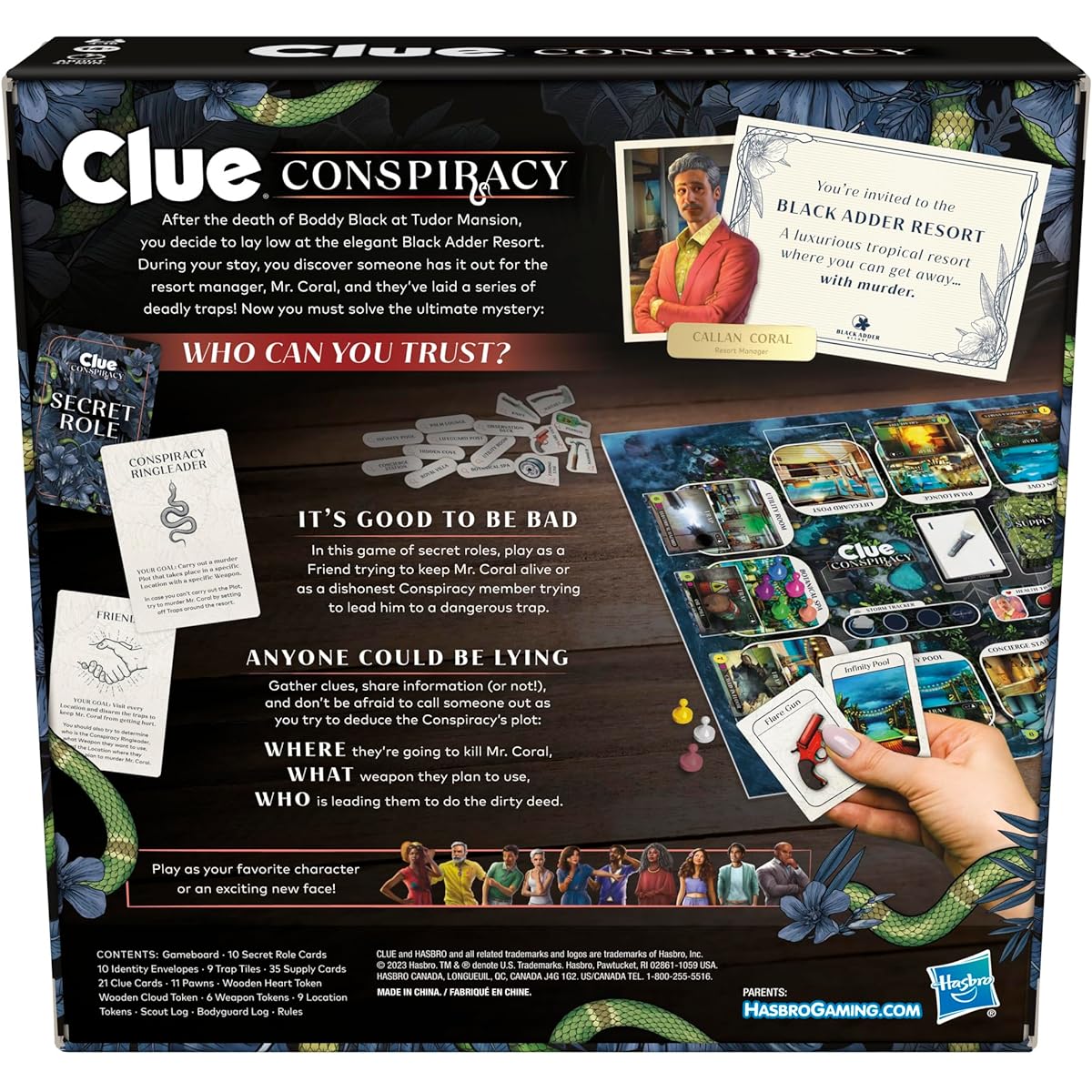 Clue Conspiracy Board Game for Adults & Teens | Secret Role Strategy Game | Ages 14+ | 4-10 Players | 45 Minutes | Mystery & Party Games