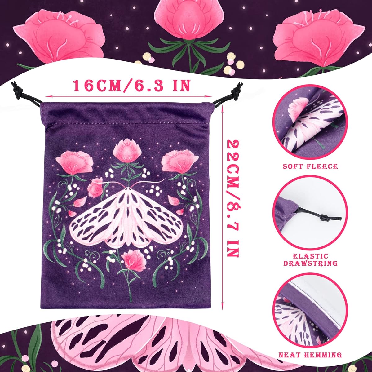 Lager Velvet Tarot Card Velvet Storage Bag Butterfly Tarot Card Pouch Crystal Pouch Tarot Card Dice Storage Bag Drawstring Tarot Bag Tarot Card Holder Bag Jewelry Pouch Tarot Hand Gift Bag 9 Pieces