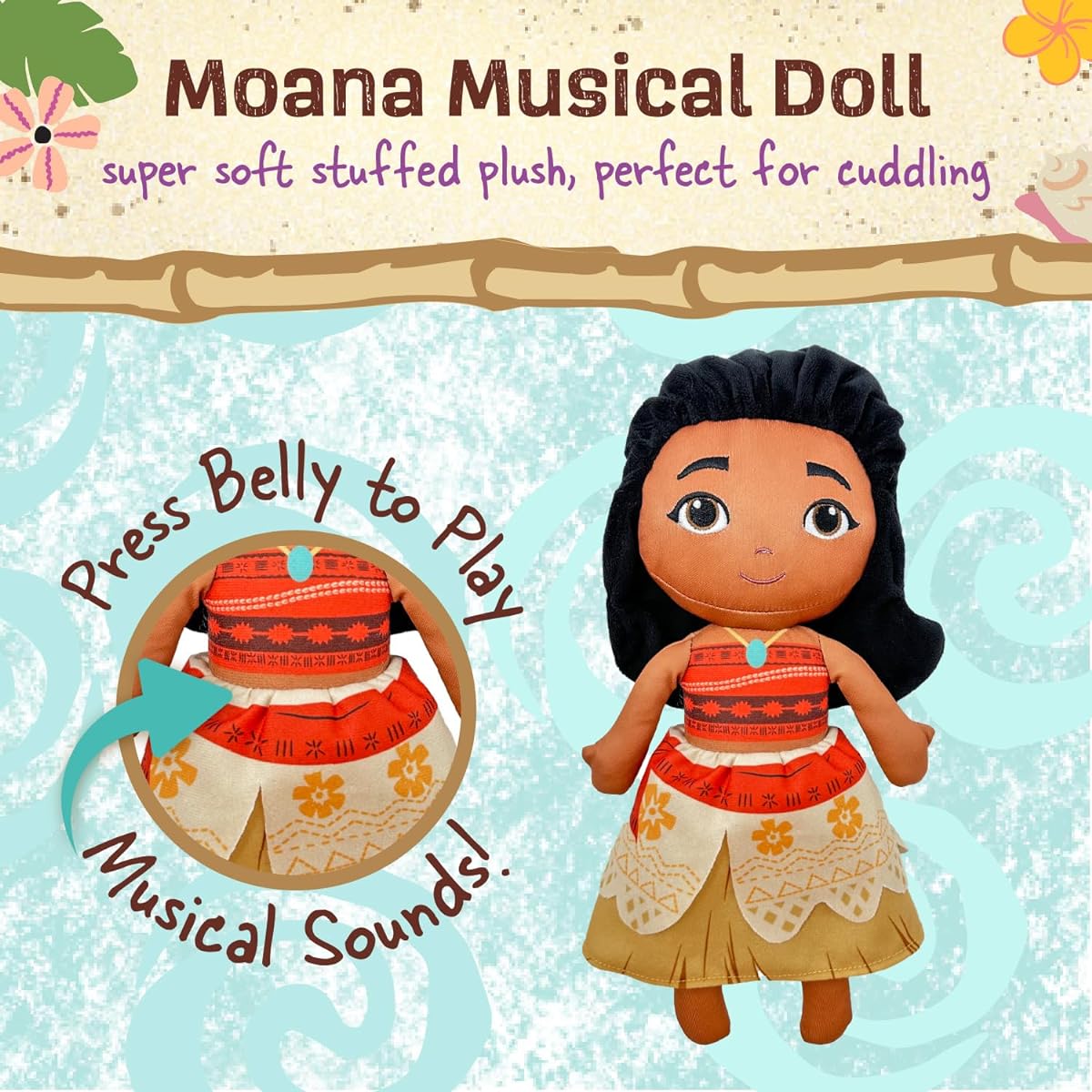 Disney Moana 12" Plush Musical Sounds - Collectible Stuffed Animal for Babies/Toddlers/Kids