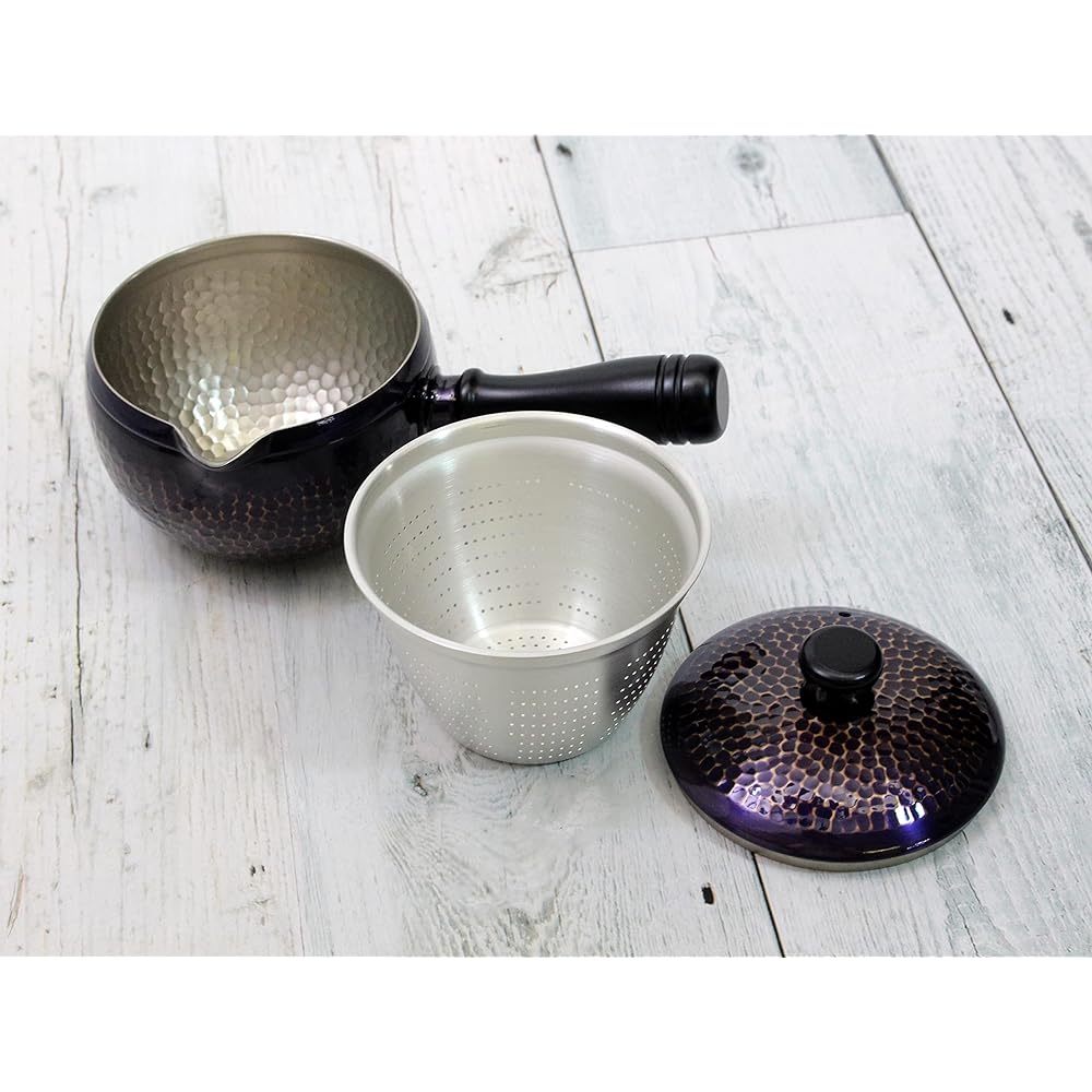 Shinko Metal Shinkodo Made in Japan Pure Copper Purple Finish Hammered Teapot (Yokote) <With Strainer> Gift Wrapping Specifications