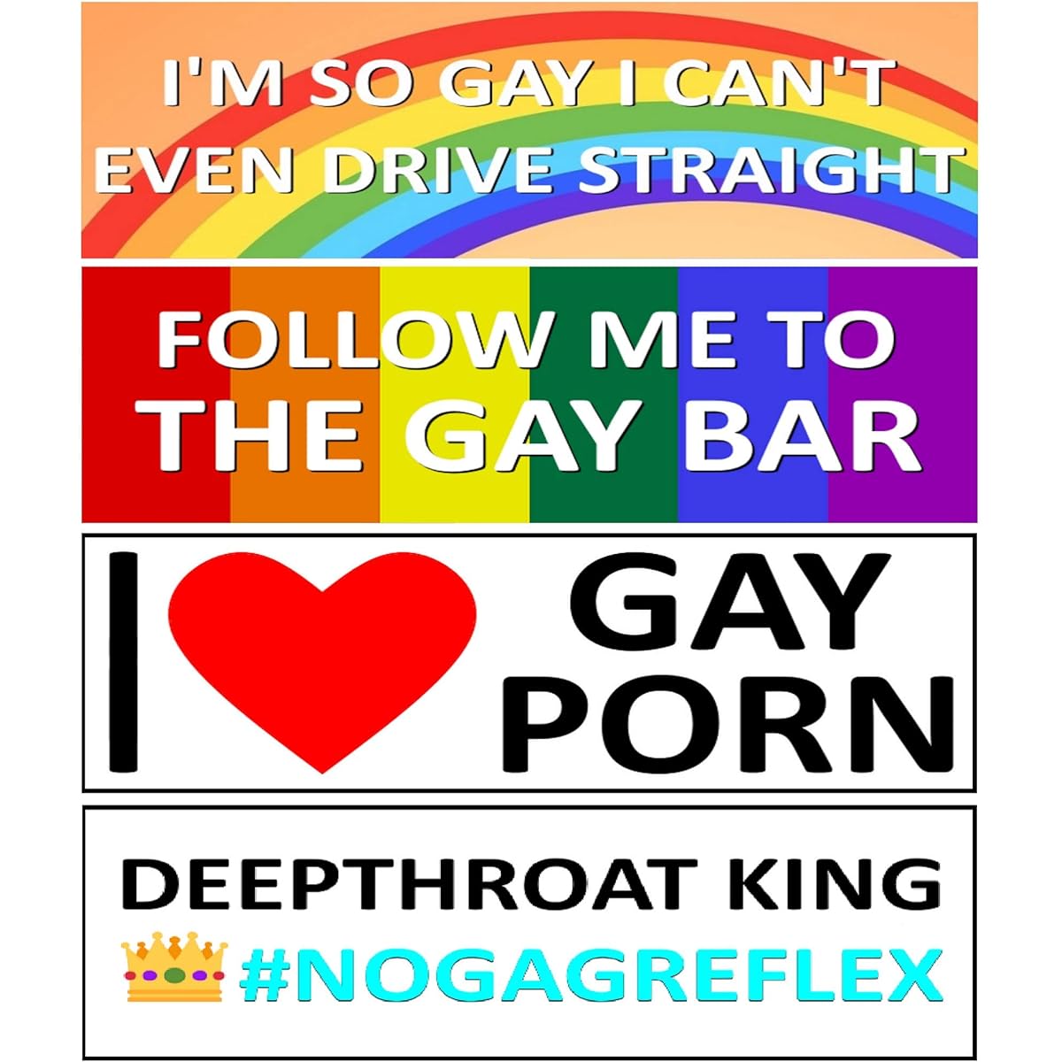 Funny Gay Bumper Magnet Stickers - Reusable - Great Gag/Joke/Gift - Prank Magnetic Stickers - Set of 4