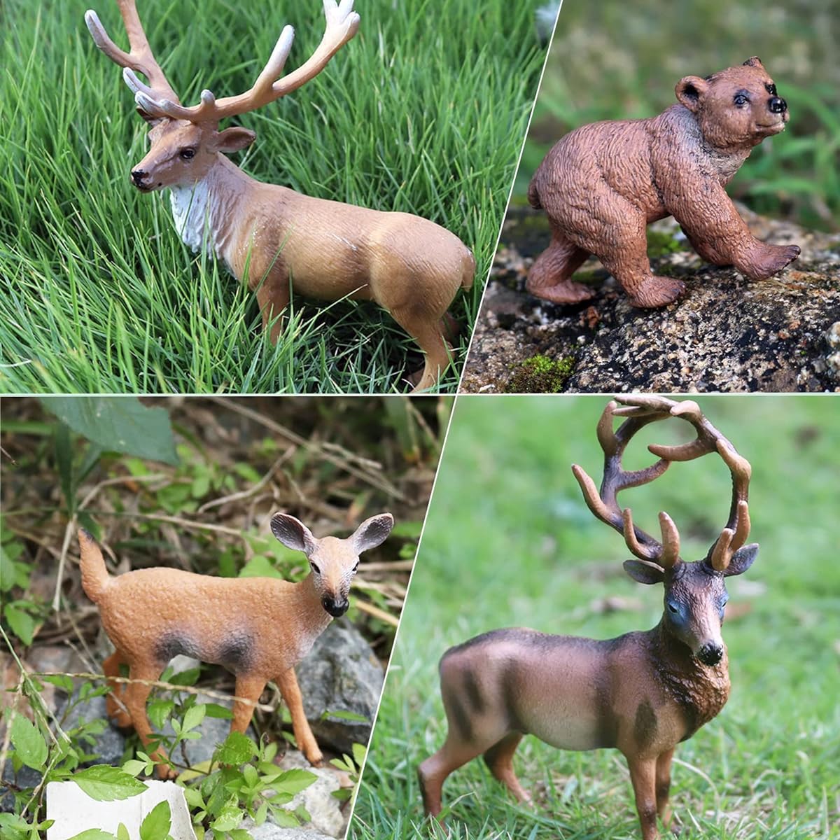 10pcs Woodland Animal Figurines, Plastic Woodland Animal Figures Toys Miniature Animal Toys Deer Elk Wolf Bear etc Cake Topper Christmas Decoration Gift for Kids