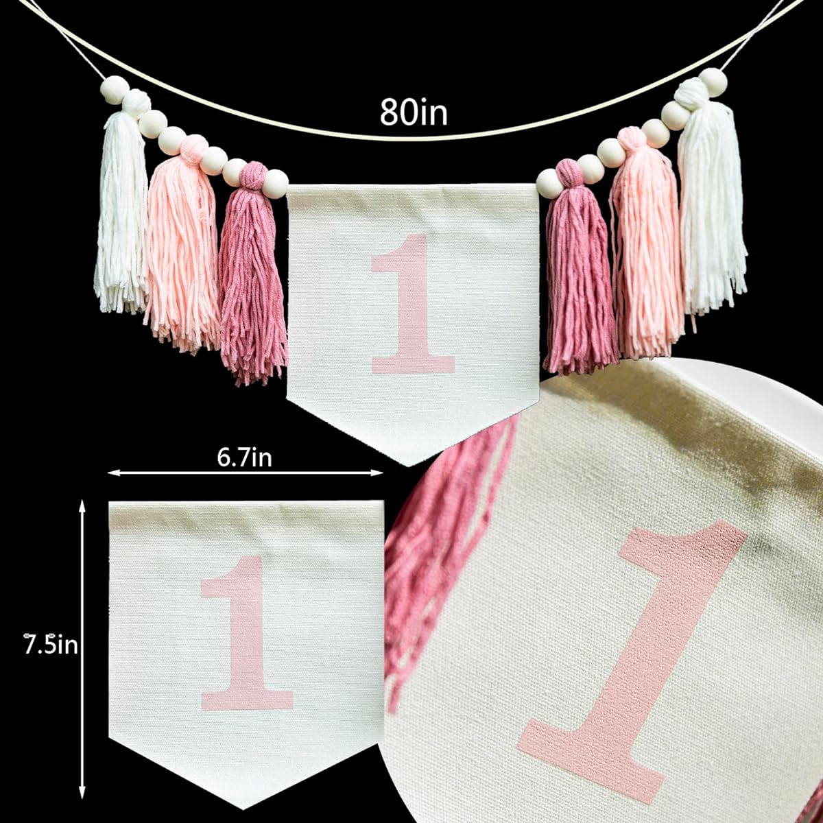 Pink 1st Birthday Banner - Girl's 1st Birthday Decorations, Blush Pink Cake Smash Garland, Boho 1st Birthday Decor, 1st Birthday Tassel Banner, 1st Birthday Photo Booth Props