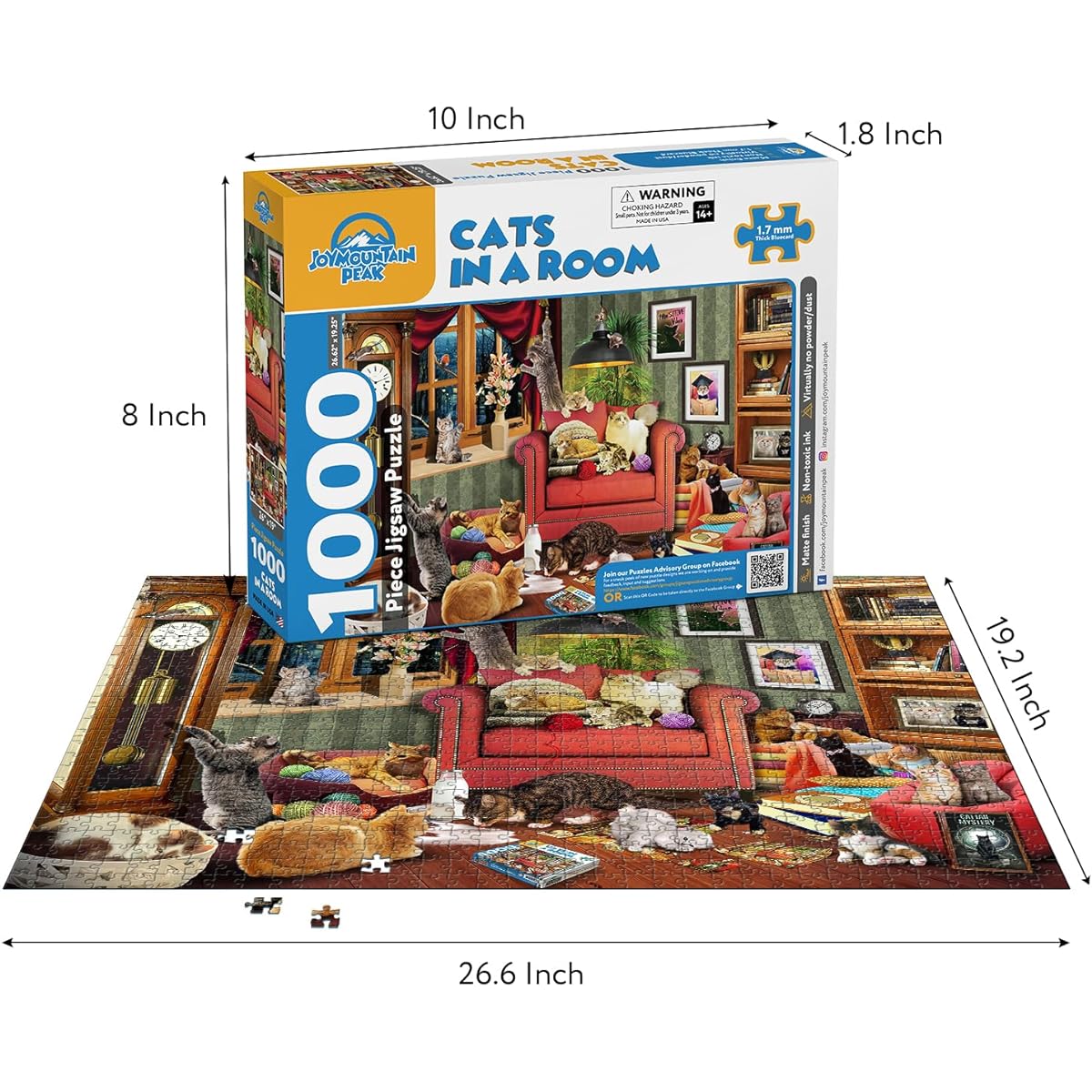 JoyMountain Peak Cat Jigsaw Puzzle for Adults 1000 Pieces - Cat in the Room - Premium Quality 1000 Piece Puzzle for Adults with Non-Glare Finish, No Puzzle Residue, Poster Included - Made in the USA