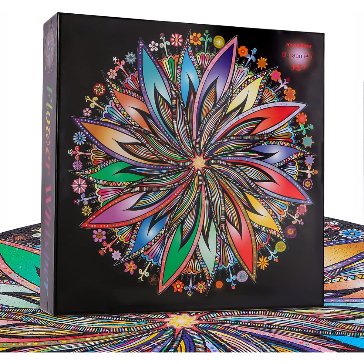 Bgraamiens Puzzle Blooming Flower 1000 Piece Creative Geometric Round Blue Board Colorful Mandala Jigsaw Puzzle