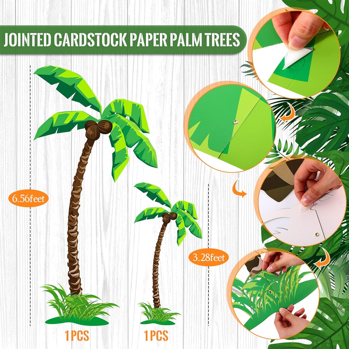 30 Card Stock Palm Tree Hawaiian Hibiscus Flower Cutouts Honeycomb Bird Party Decorations Artificial Tropical Palm Leaves Luau Birthday Decorations Tiki Rainforest Party Decorations