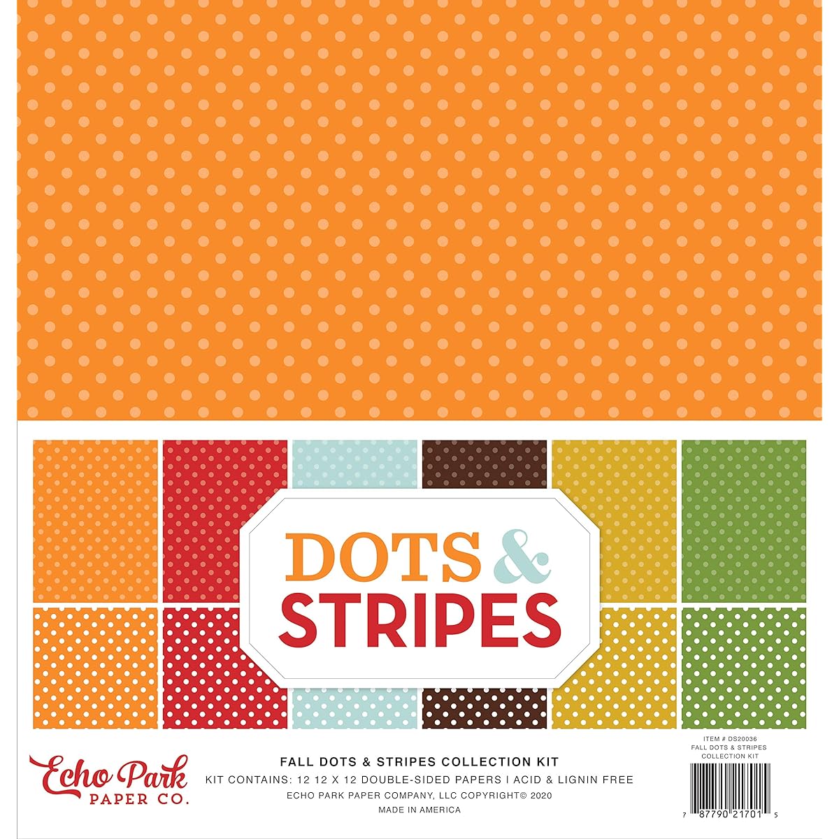 Echo Park Double-Sided Collection Pack 12"X12" 12/Pkg-Dots/Stripes, Fall -DS20036