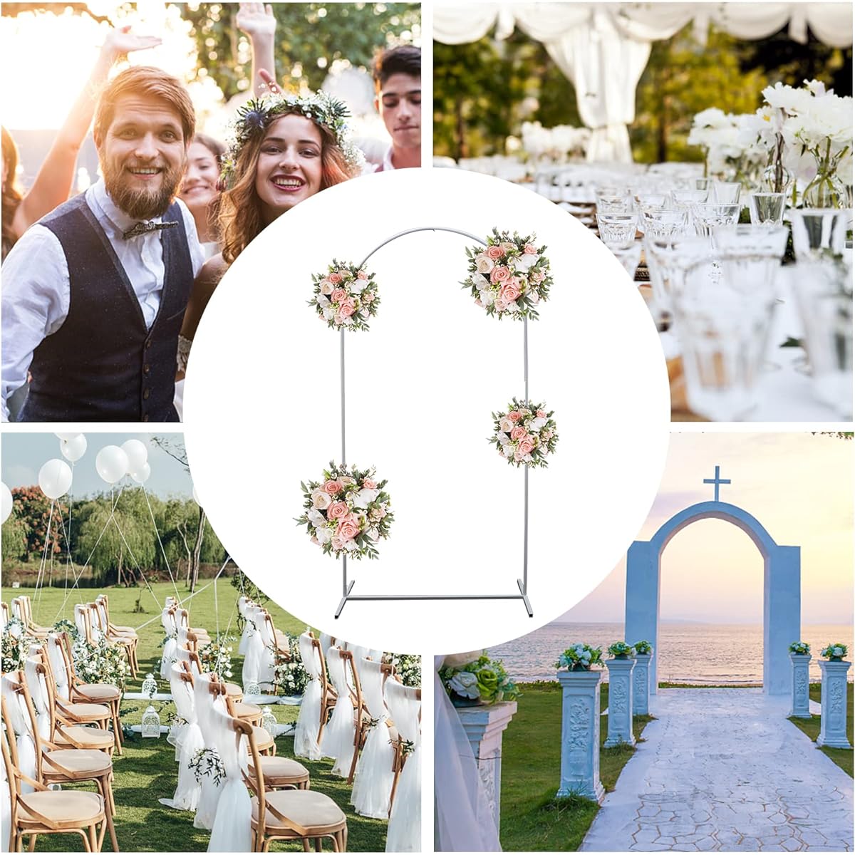 Fichiouy White Wedding Arch Metal Backdrop Stand Balloon Flower Stand Balloon Arch Kit Birthday Party Baby Shower Decoration Photo Background