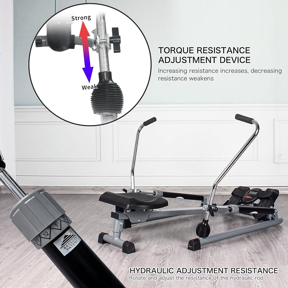 Leikefitness Rowing Machine Foldable Home Hydraulic Rowing Machine with LCD Monitor Full Body Exercise Aerobic Exercise