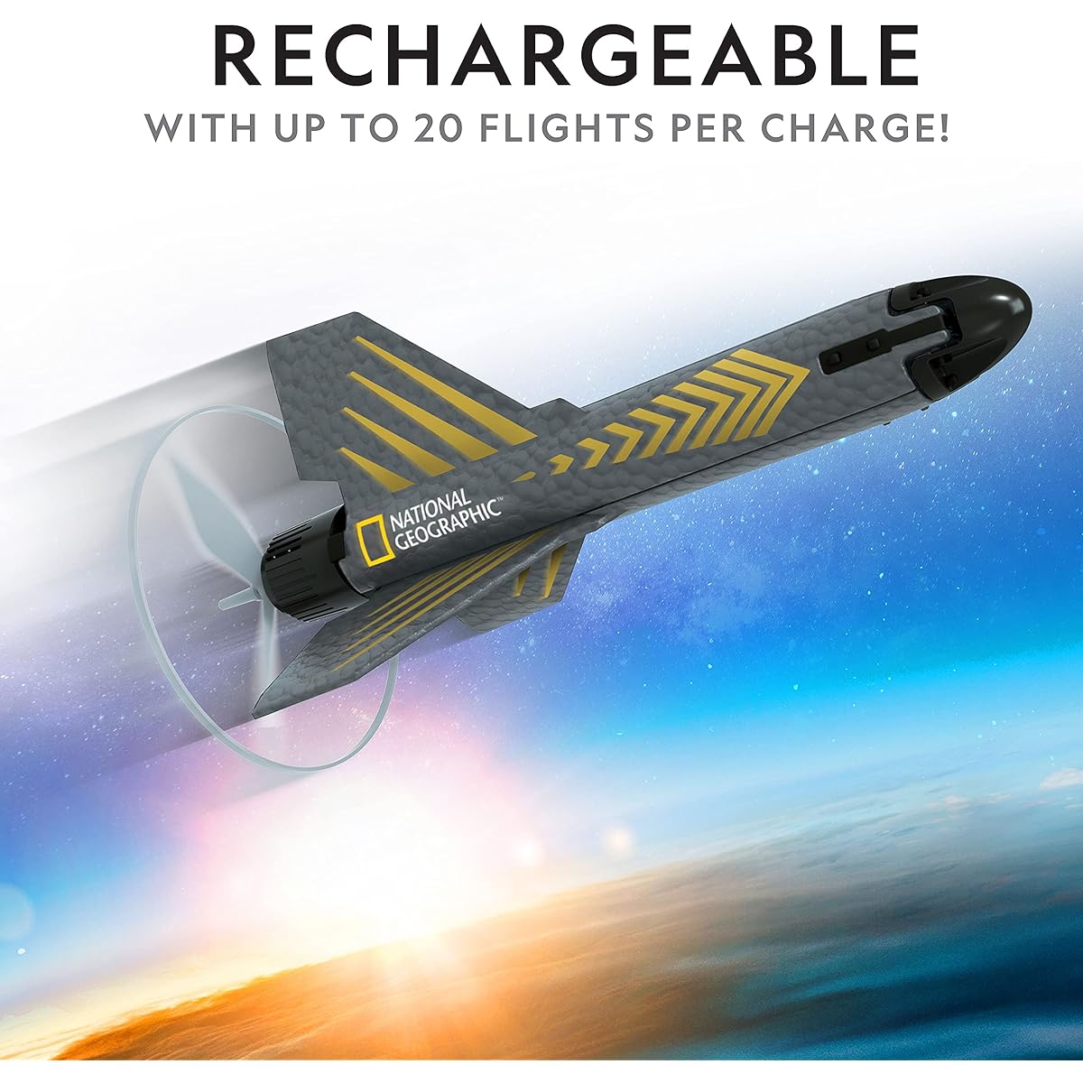 NATIONAL GEOGRAPHIC Rocket Launcher for Kids - Patent Pending Powered Air Rocket Toy Launches up to 200 Feet with Safe Landing, Outdoor Toys & Model Rockets for Kids, Gifts for Boys and Girls, Space Toys