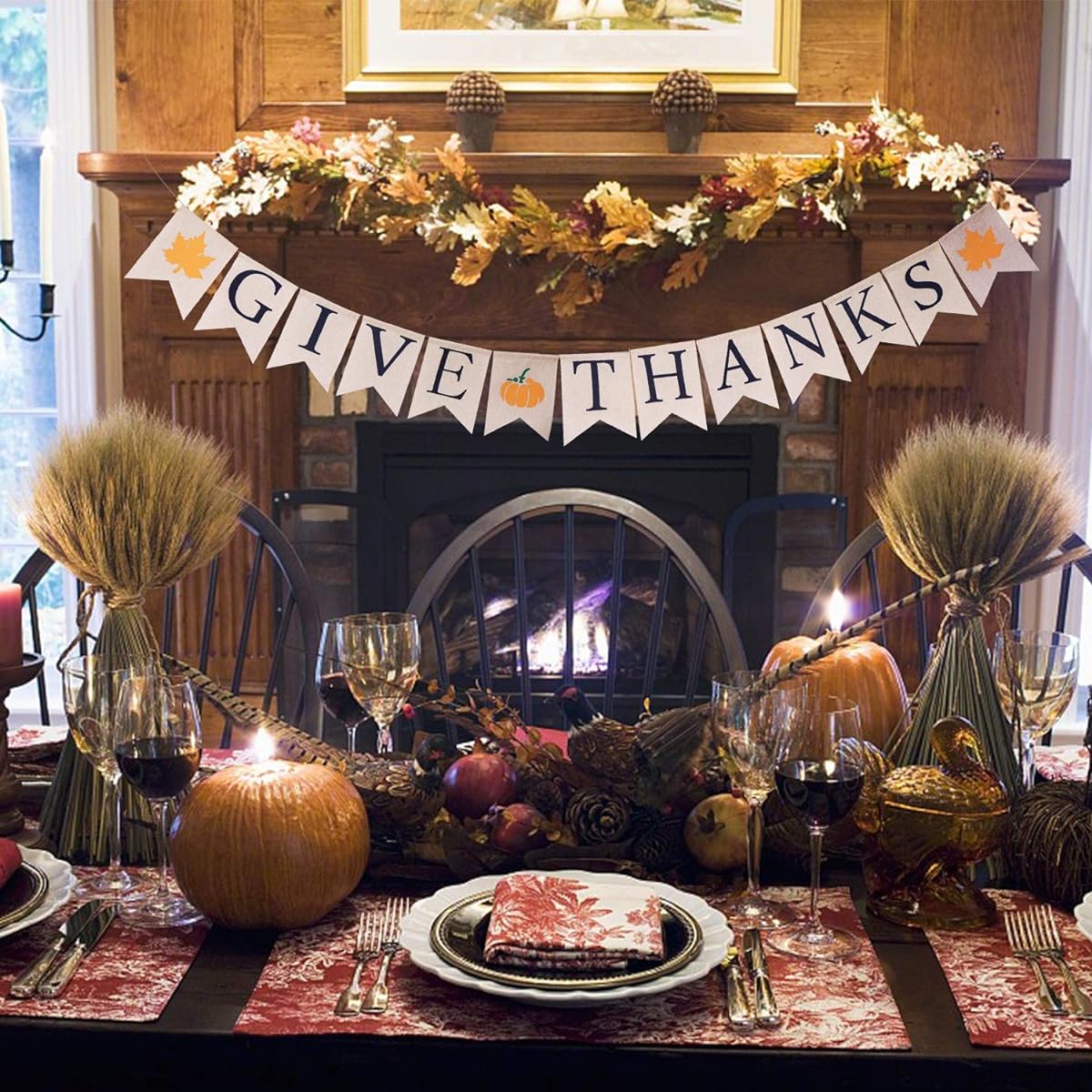 Lulu Home Fall Festival Banner 6.6ft Burlap Give Thanks Banner Harvest Banner Fall Party Decorations Fall Sign