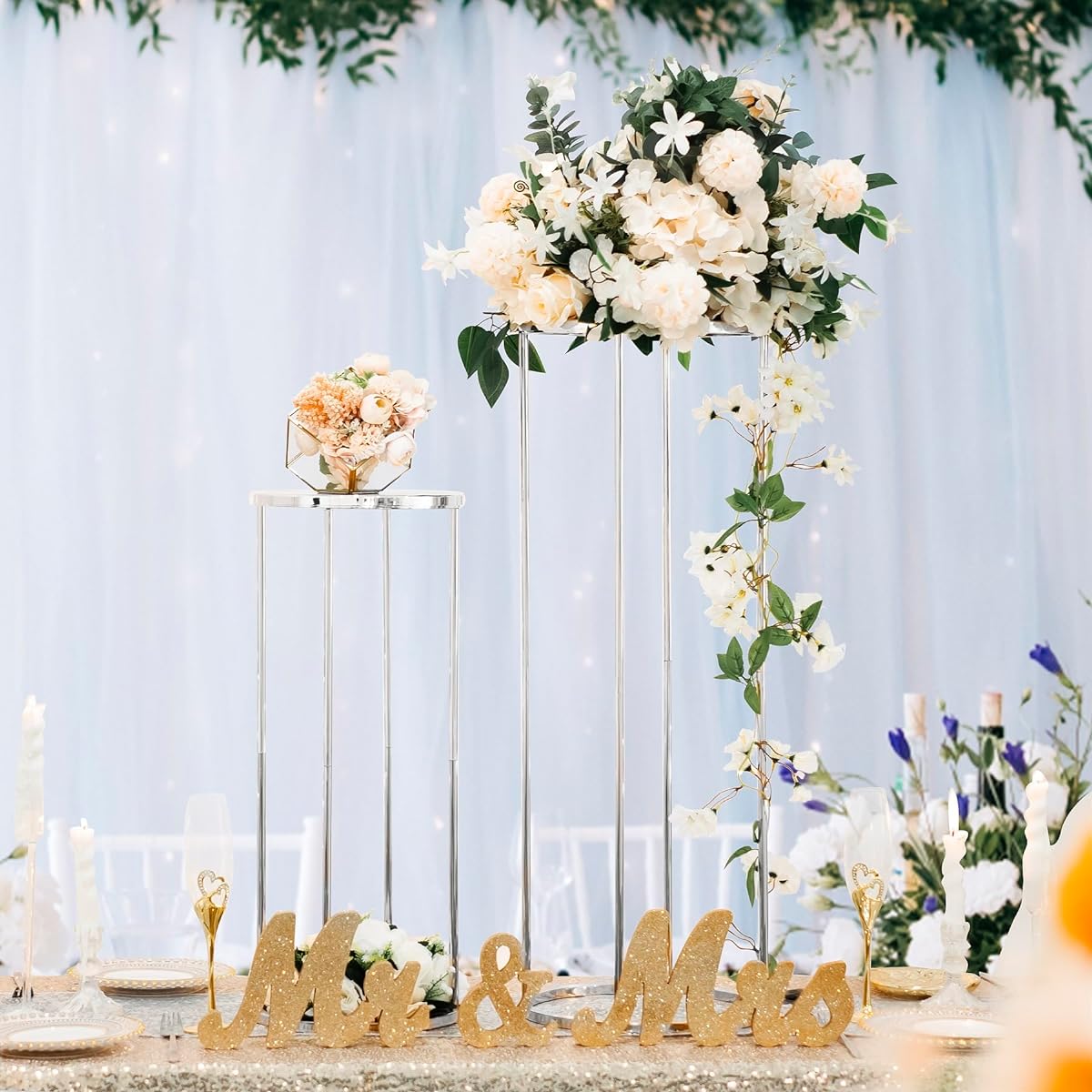 Party Cylinder Stand - Cylinder Pedestal Stand for Party/Wedding/Centerpiece/Table Decoration with Metal Panel Geometric Display Rack for Party Decoration 23.6/31.5/39.3 Inch Height