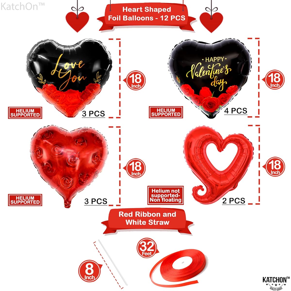 black and red heart foil balloon