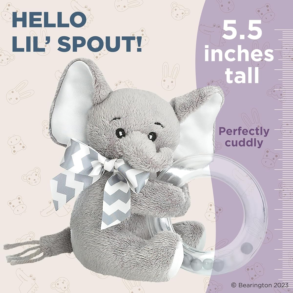 Bearington Baby Little Spout Elephant Rattle 5 inch
