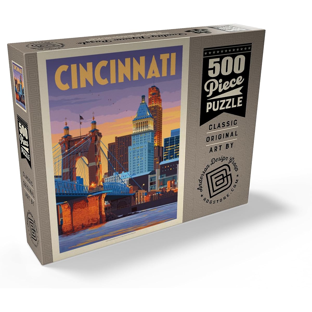 Cincinnati Ohio Riverfront Vintage Poster - Premium 500 Piece Jigsaw Puzzle for Adults