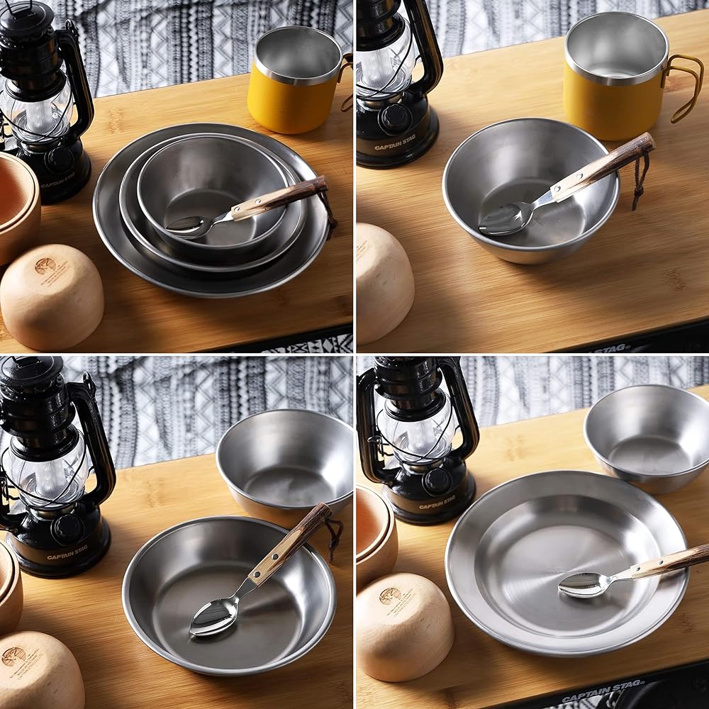 CAPTAIN STAG Tableware Set Tableware Ball Plate Curry Plate with Storage Bag 18-8 Stainless Steel Made in Japan Made in Tsubame-Sanjo UY-7036
