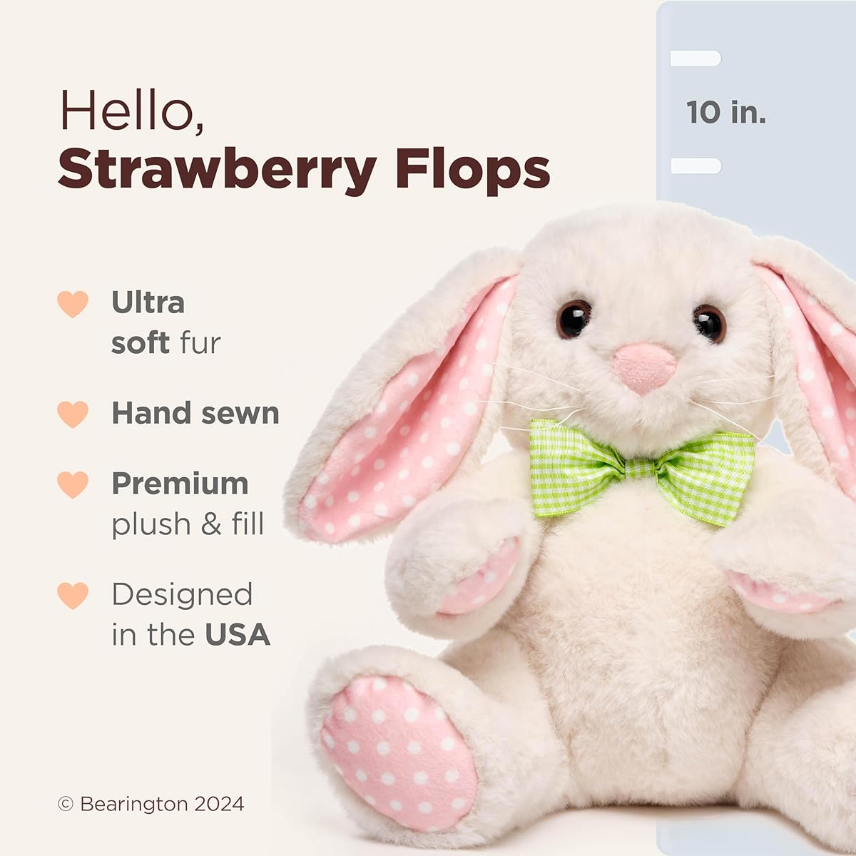 Bearington Pink Stuffed Bunny Easter Gift for Kids Plush Easter Basket Toy Strawberry Flop