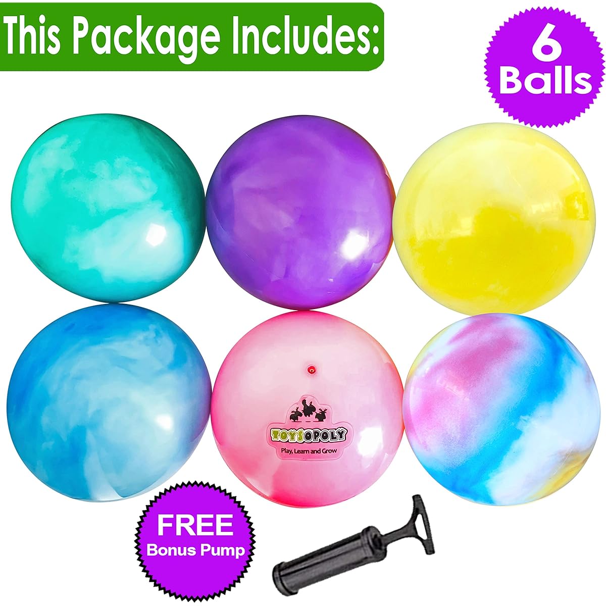 Premium Marble Bouncy Ball with Pump, 9" Inflatable Sensory Ball, Best Entertainment for Kids/Pets/Adults - Fun Handball Kickball Beach Picnic School Church