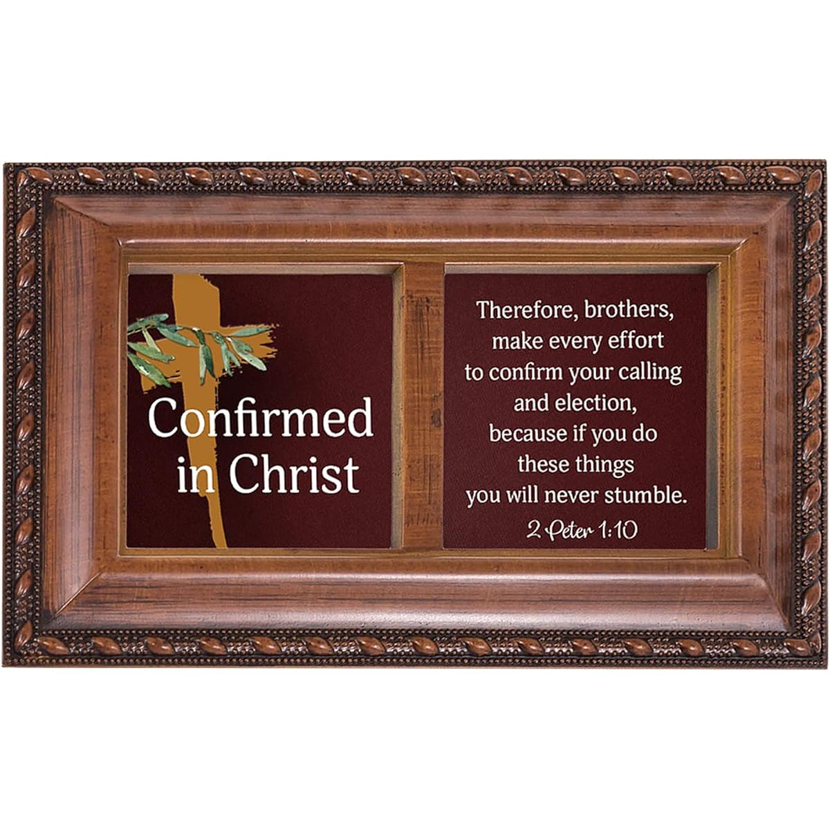 Cottage Garden Confirmed in Christ Wood Grain Rope Trim Petit Music Box Amazing Grace