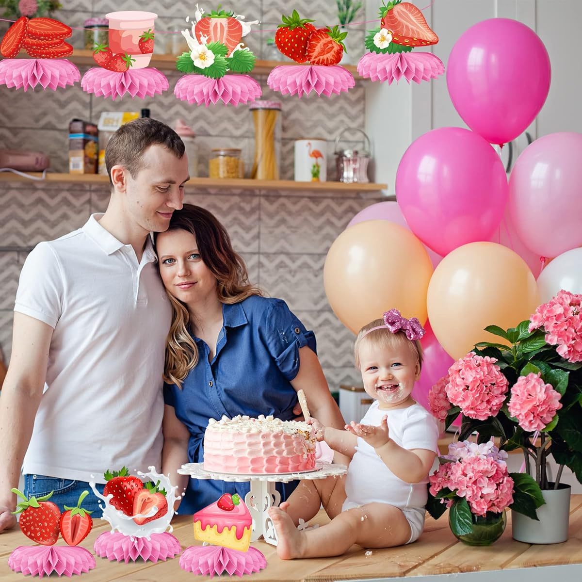 8 Pieces Strawberry Centerpieces Strawberry Party Decorations Honeycomb Table Centerpieces Strawberry Shortcake Party Decorations Strawberry Birthday Decorations Perfect Party Favors