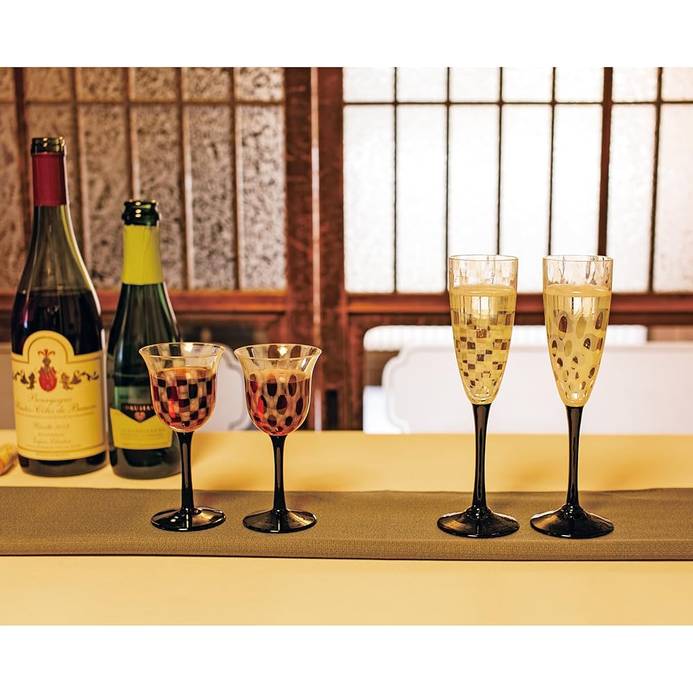 Hirota Glass Wine Glass Taisho Roman Glass Checkered Black 80ml TR-34BK-1
