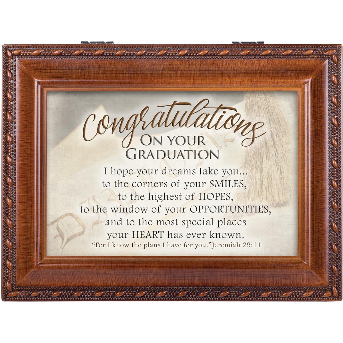 Congratulations on Graduation Wood Grain Keepsake Music Box Plays Pomp and Circumstance