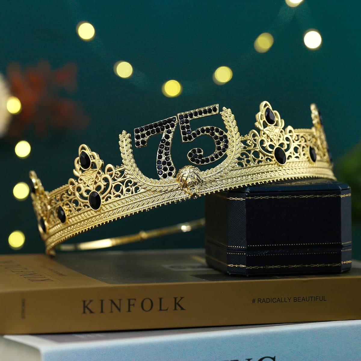 TITIKADI 75th Birthday King Crown Birthday King Sash, 75th Male Birthday Gift Birthday Party Decorations for Men (Gold)