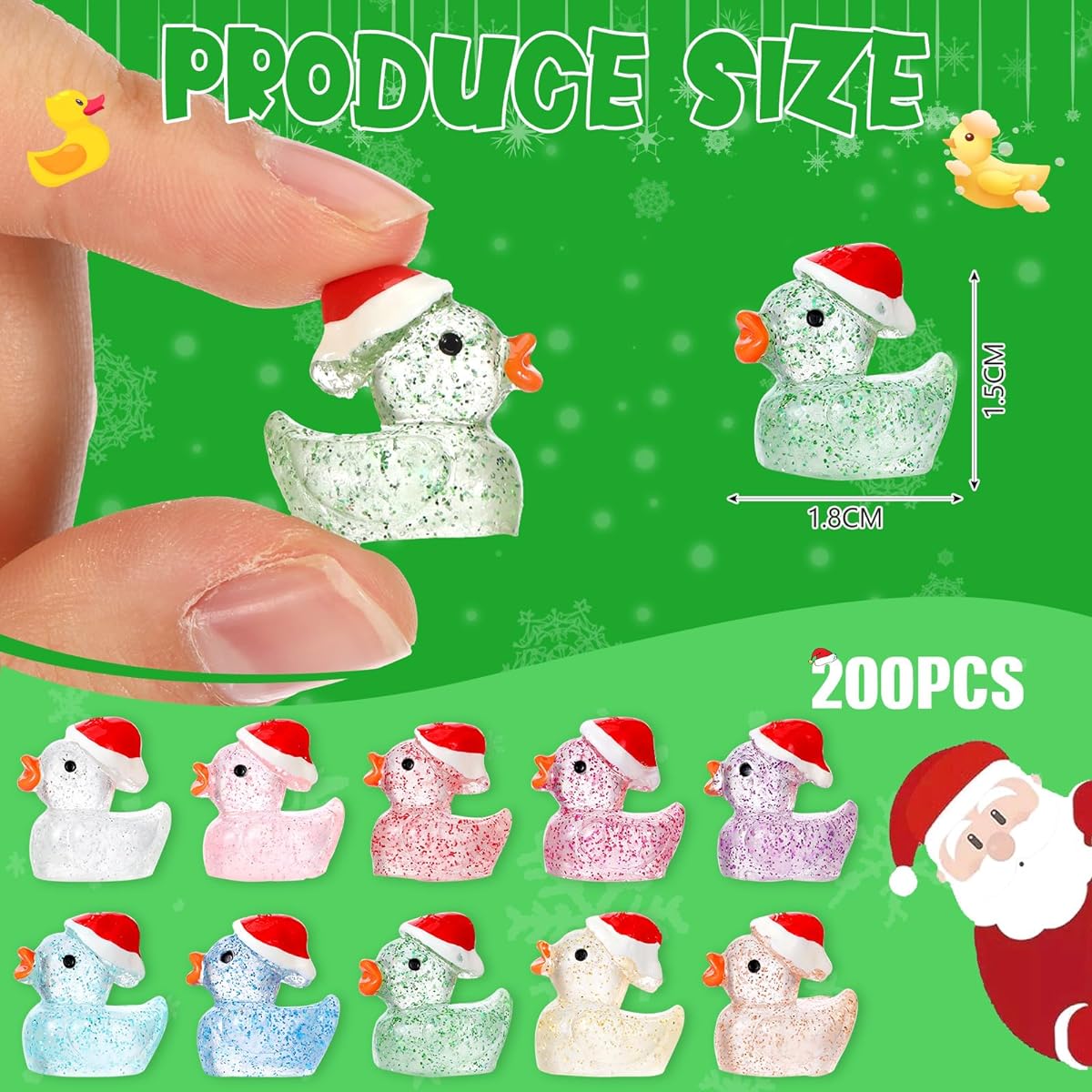 Shappy 200pcs Christmas Little Glow in the Dark Ducks Xmas Luminous Mini Resin Duck Figures DIY Garden Aquarium Ornaments Home Birthday School Party Project Accessories 10 Colors