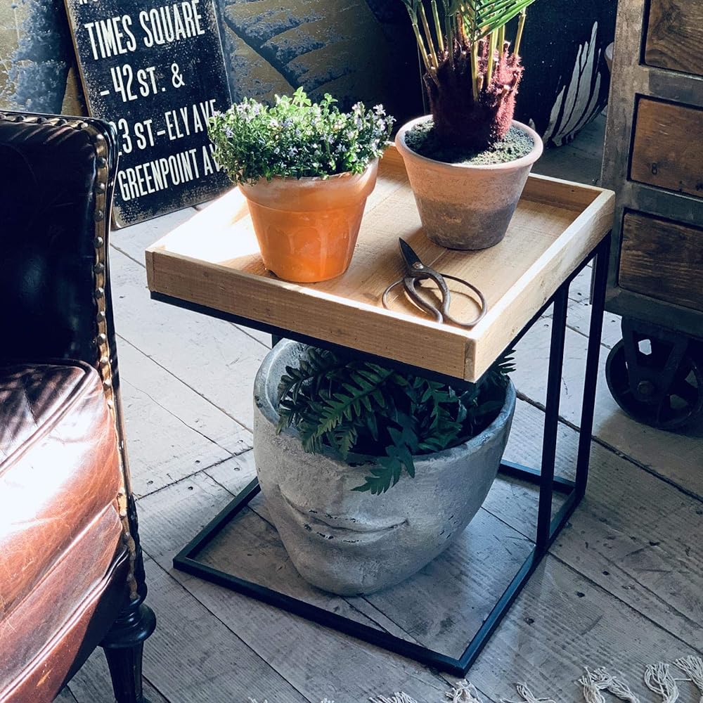 SPICE OF LIFE Square Planter Tray Stand 40 x 40 x 45 cm Pine Wood Iron Aging Old Wood Style TJXK2930
