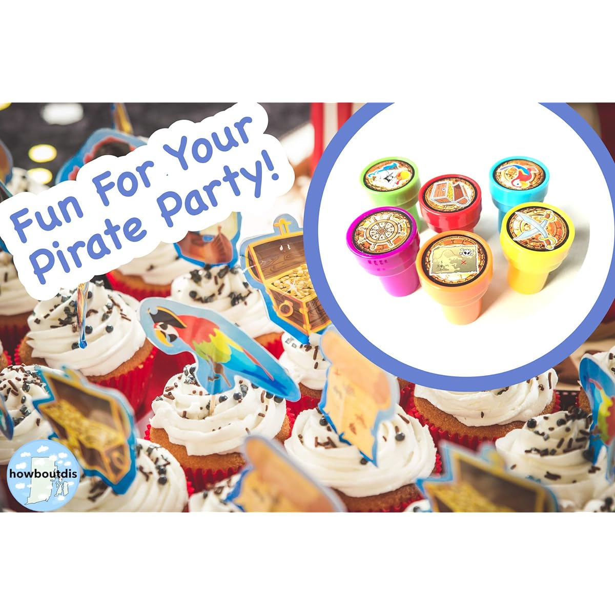 HOWBOUTDIS Pirate Party Supplies. 24 Pieces 1.4" Colorful Pirate Stampers for Party Favors Activities Craft Time Christmas Gifts