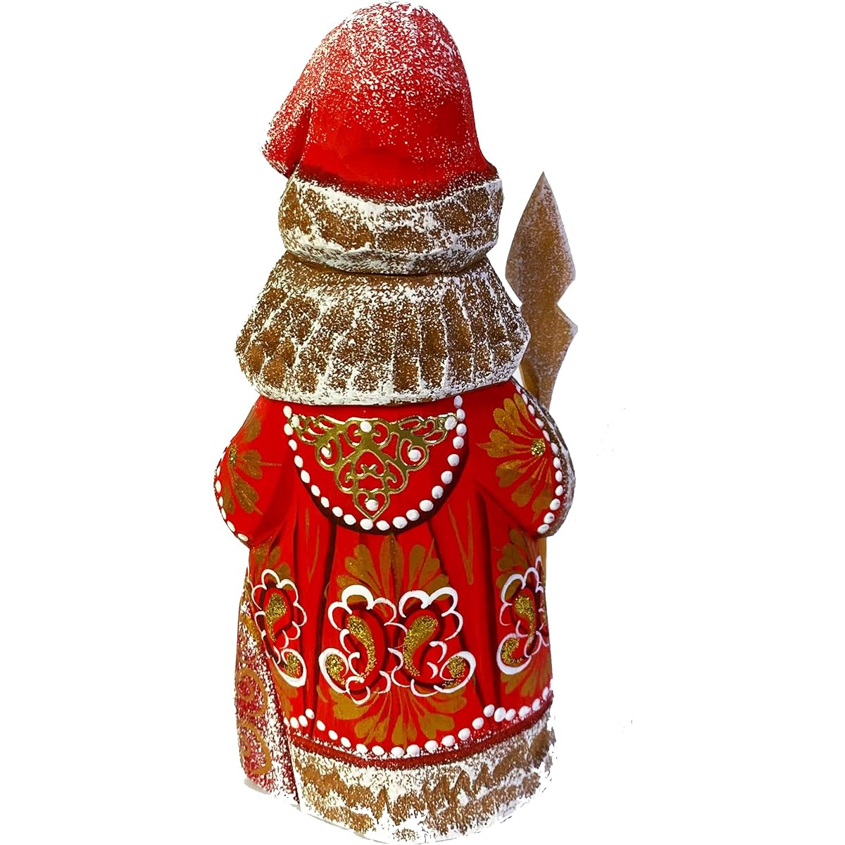 Russian Hand Painted and Carved Santa Claus Figurine Holding a Tree 6 Inch Red Christmas Decoration
