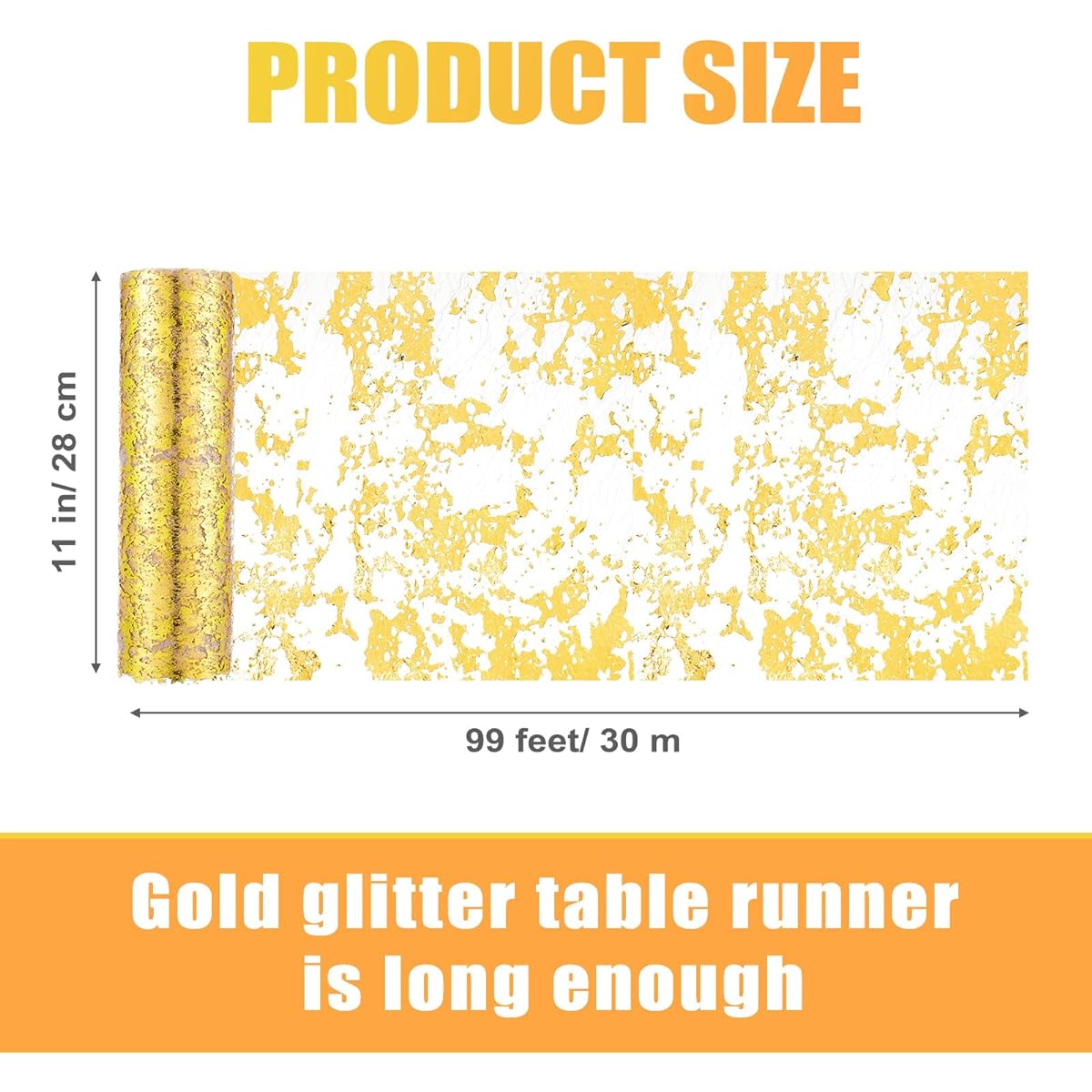 Tudomro Gold Table Runner 3 Pieces Sequin Glitter Foil Metallic Gold Thin Mesh Table Runner Roll 11" x 297ft Gold Table Decoration for Event Party Wedding Birthday Party Christmas