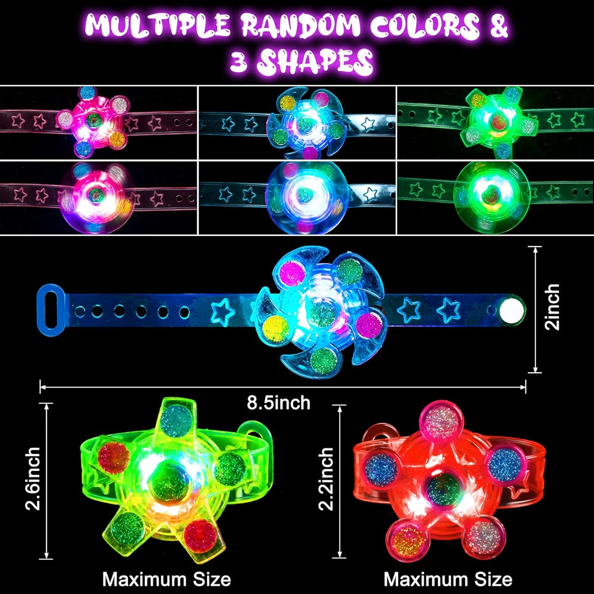 Glow in the Dark Party Favors Light Up Bracelet LED Spinner Bracelet Spin Glow in the Dark Bracelet for Kids 4-8 Years Birthday Party Return Gift Glow in the Dark Party Supplies 72 Pieces, Plastic, /