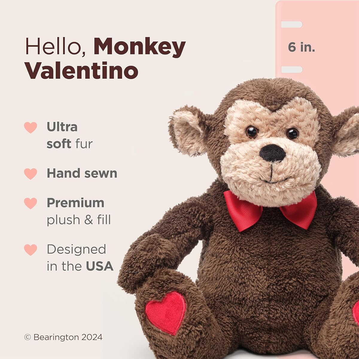 Bearington Stuffed Animal Valentine's Day Monkey Valentine Gift for Kids Monkey Valentino