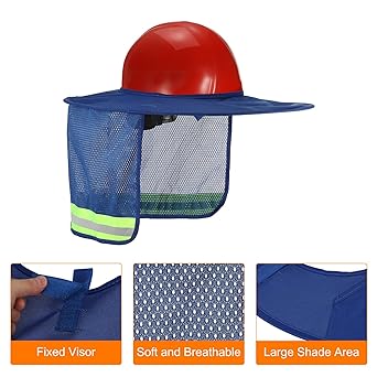 PATIKIL Hard Hat Sunshade 2 Pieces Sun Neck Protection Mesh Full Brim and Neck Gaiter Scarf High Visibility Reflective Hard Hat Accessories Blue
