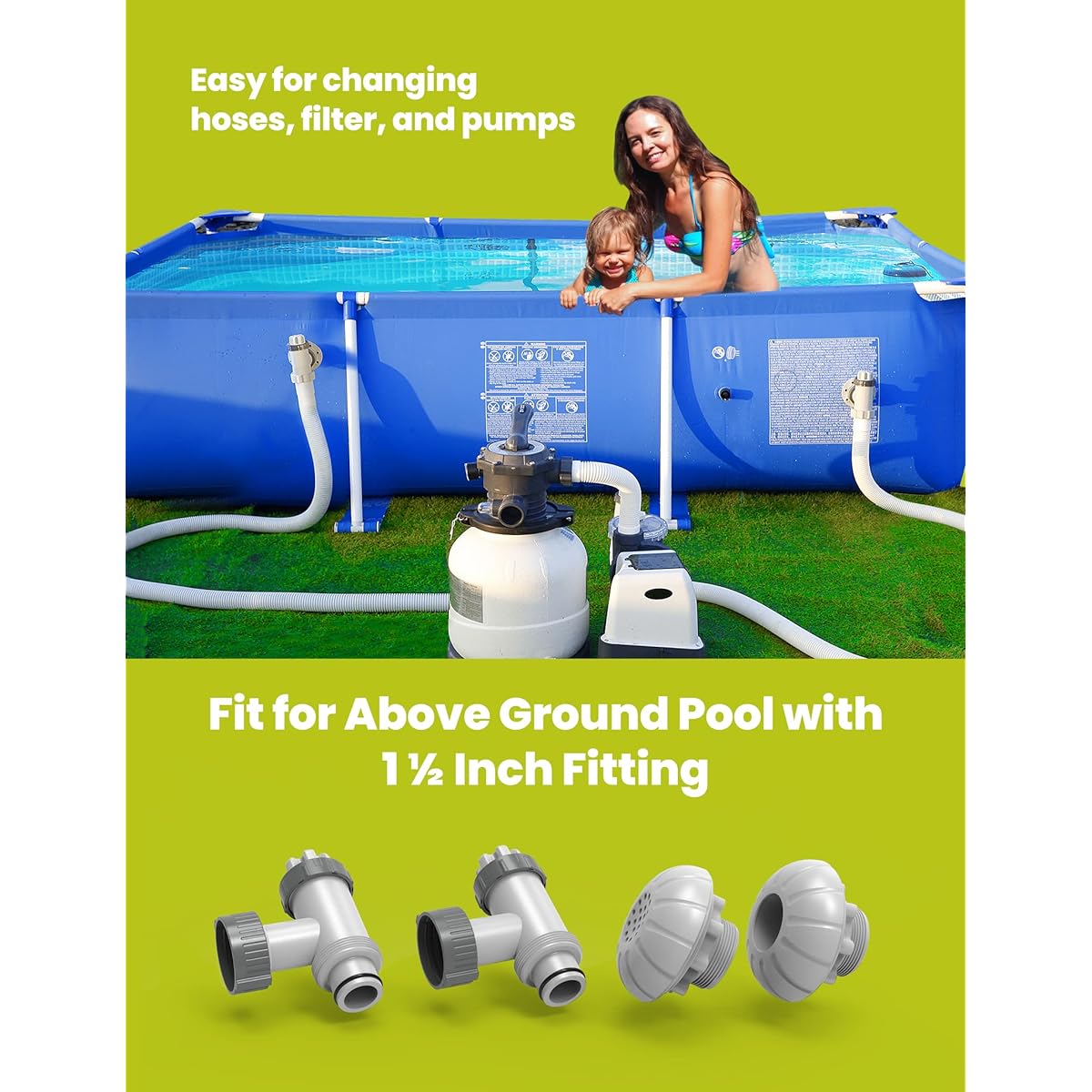 SUMMERBUDDY Above Ground Swimming Pool Parts Kit Inlet & Outlet Replacement Parts for Intex/Bestway/Coleman with On/Off Plunger Valve, 1.5" Outlet Strainer, 1.5" Inlet Nozzle