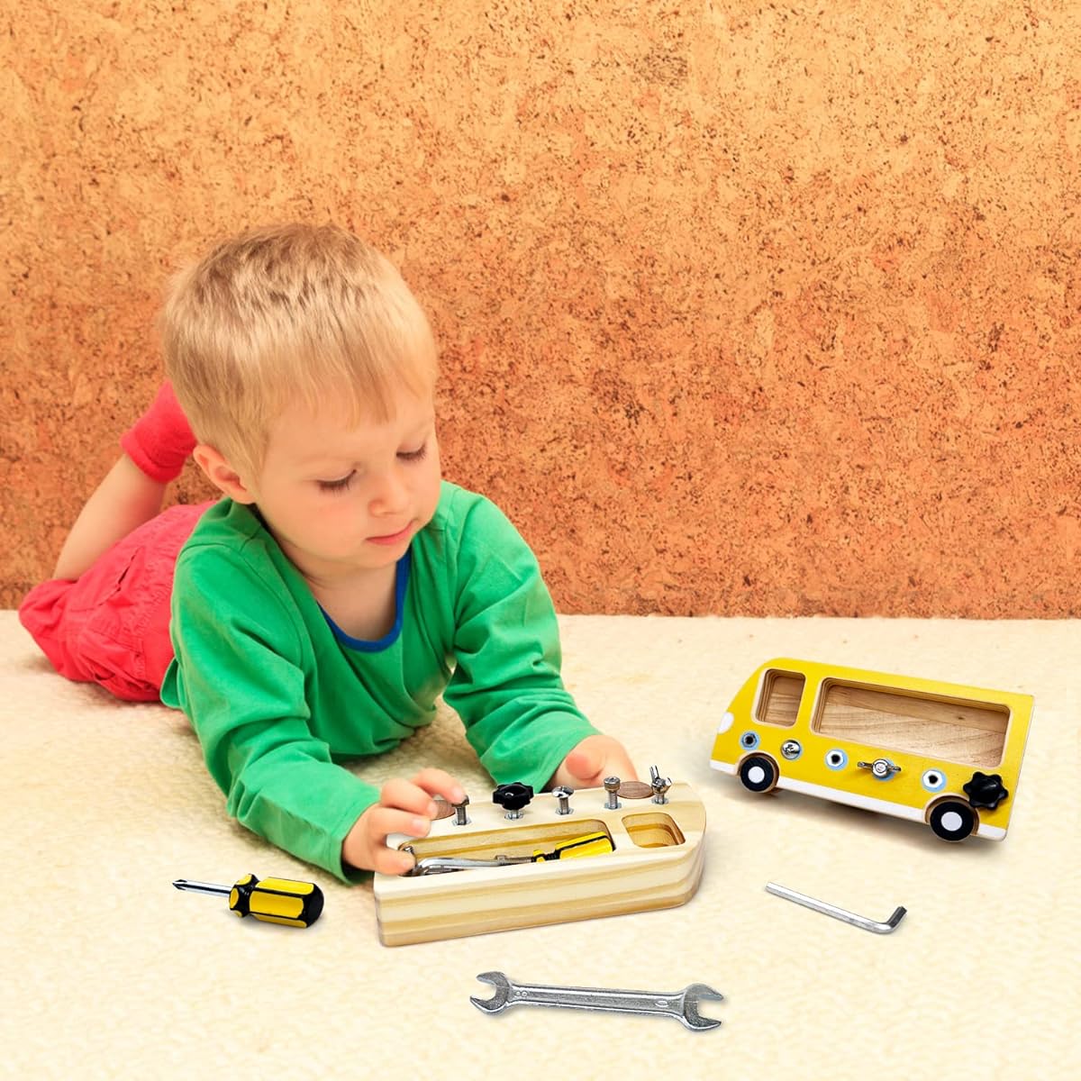 Montessori Screwdriver Board Busy Busy Bath Set Educational Learning Sensory Toy Preschool Materials Wooden Fine Motor Skills Toys for 3 4 5 Year Old Kids and Toddlers