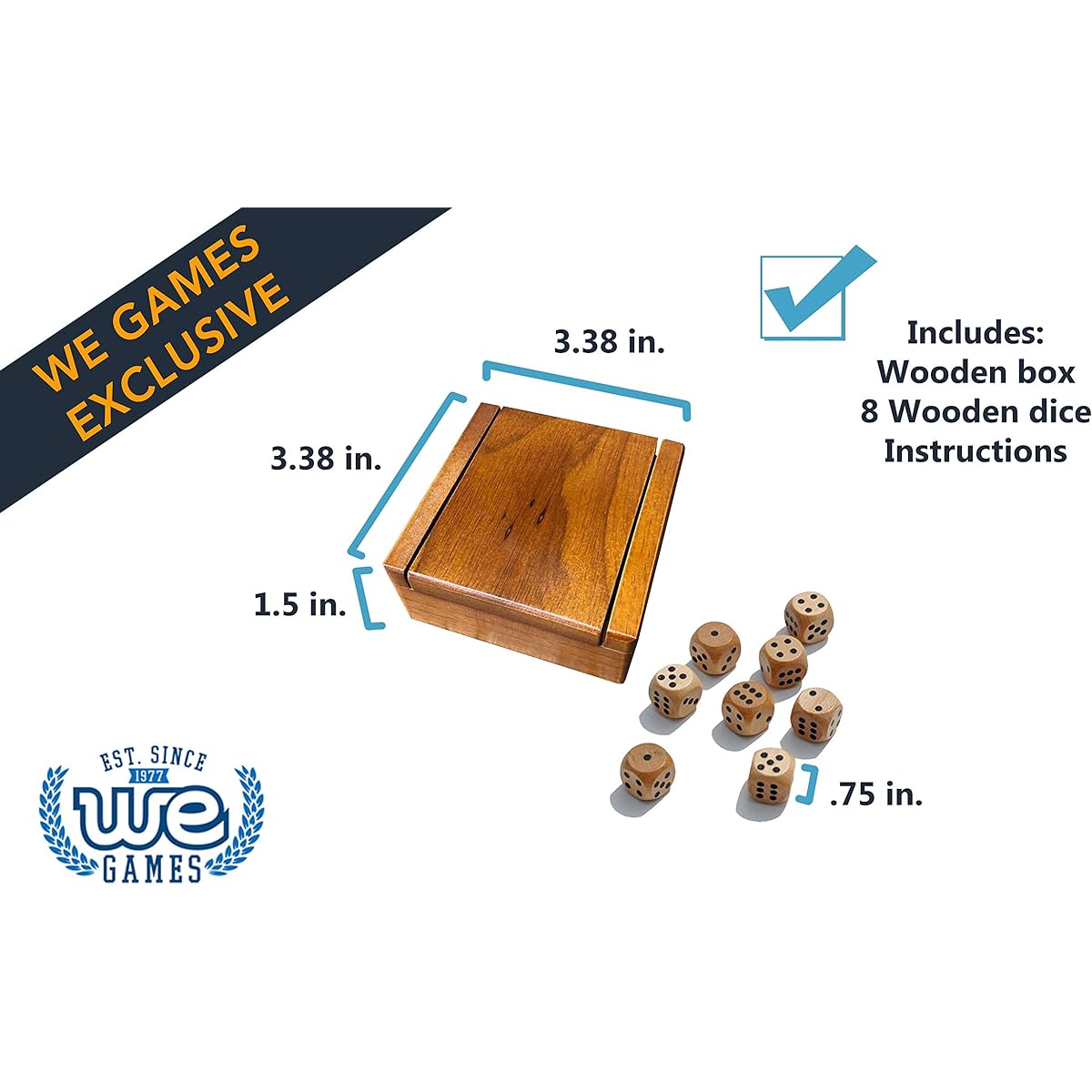 Wooden Dice Box and 8 Wooden Dice