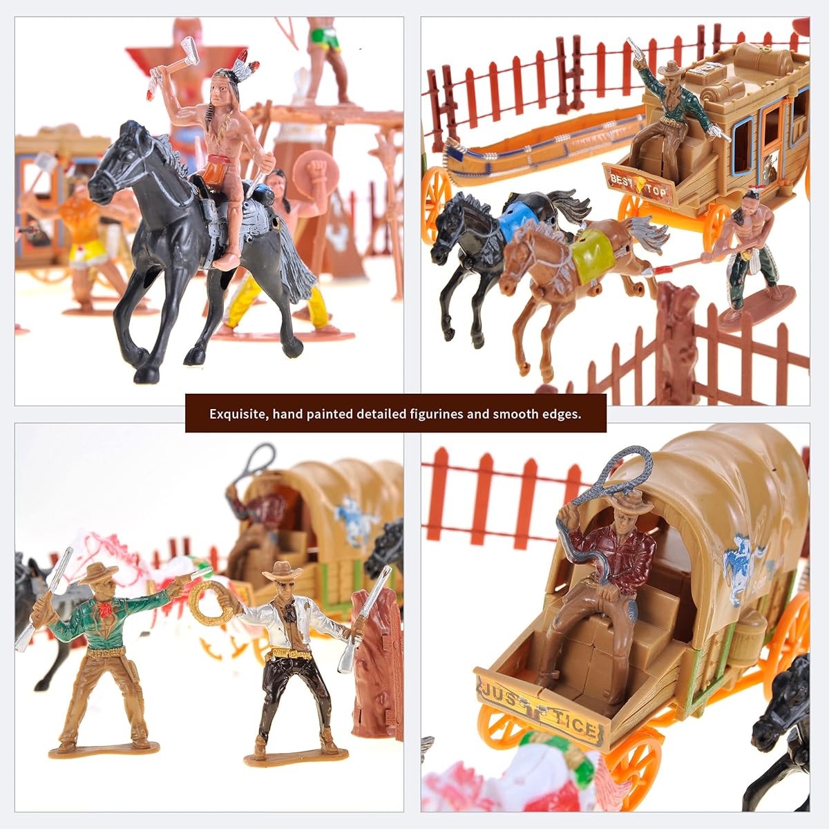 PowerTRC Wild West Native American Indian and Cowboy Playset | 58 Piece Plastic Toy Figures Soldiers and Props | Western Theme Bundle | Great Gift for Boys and Girls Ages 3 and Up