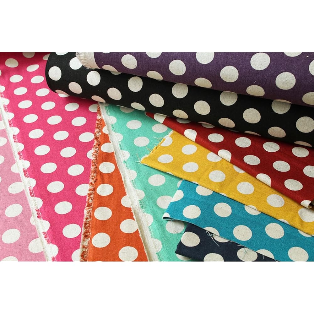 Nippon Chuko NBK Cotton Linen Natural Print Fabric Large Dot Pattern 110cm Width x 8m Cut Cut Yellow ICH29000-1C-8M