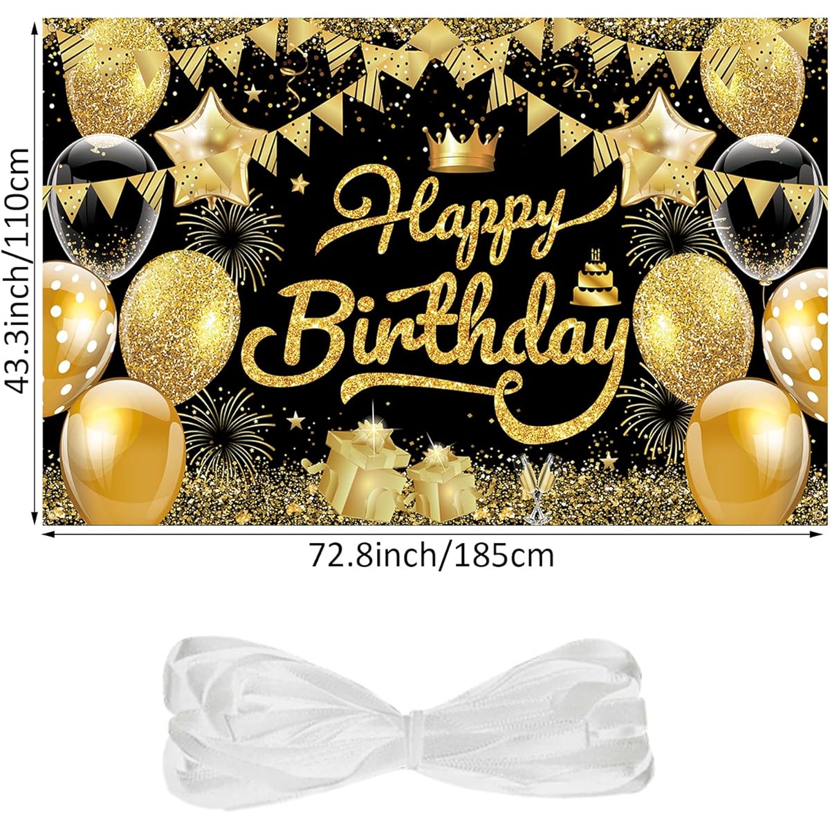 Happy Birthday Backdrop Banner Black and Gold Birthday Party Decorations Extra Large Fabric Background Sign Poster for Men and Women Girls Boys Black Gold Birthday Photo Booth Backdrop 72.8x43.3 inches