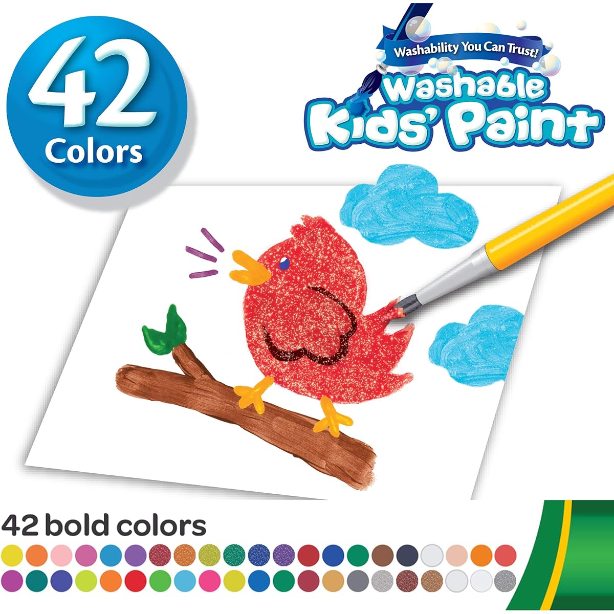 Crayola Water-Removable Kids Paint, 42 Colors, Brush Included, Mini Bottle, 540157, Authentic
