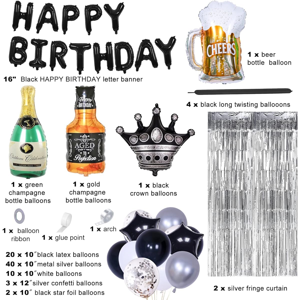 black and silver birthday decorations