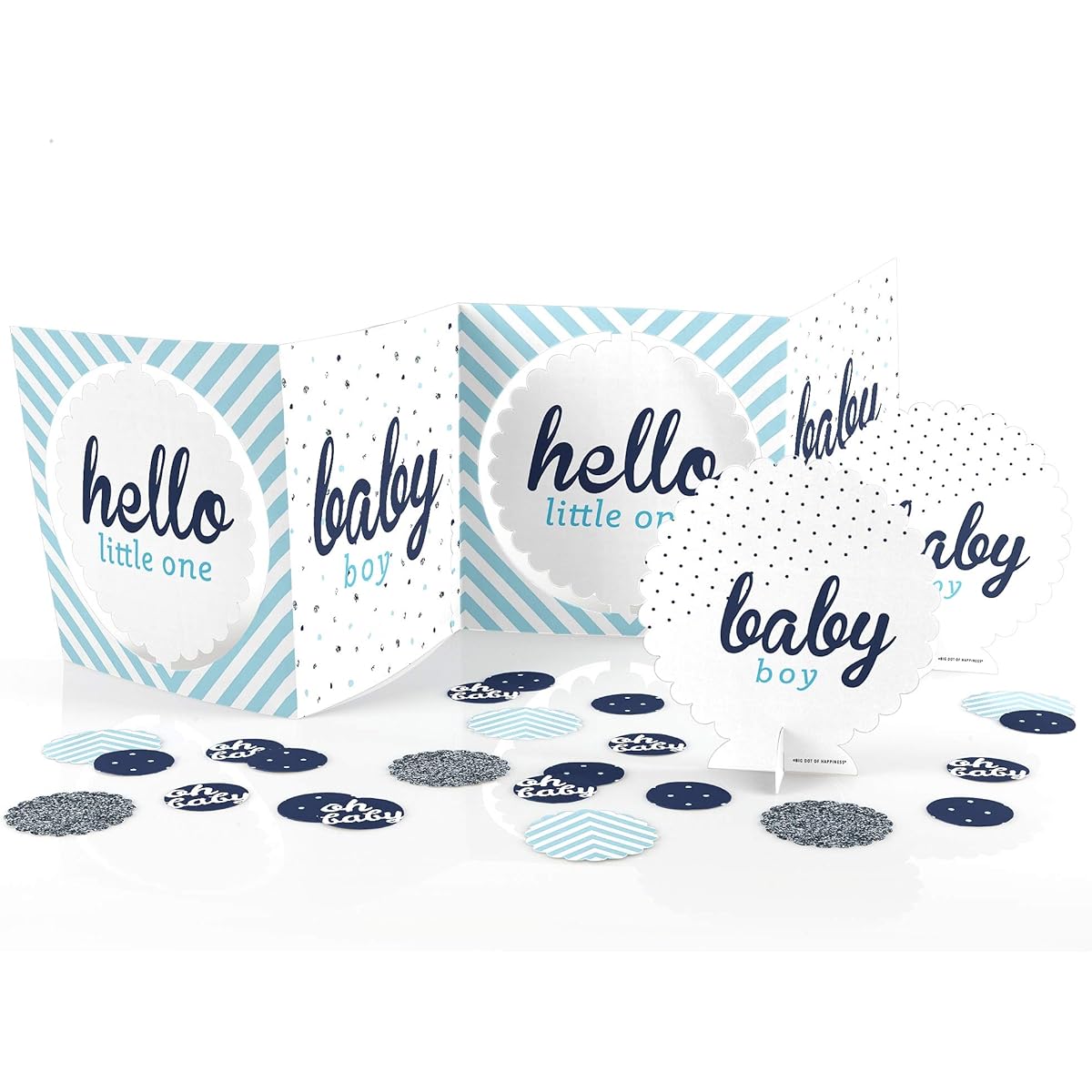 Hello Little One - Blue, Silver - Boy Baby Shower Centerpiece & Table Decoration Kit