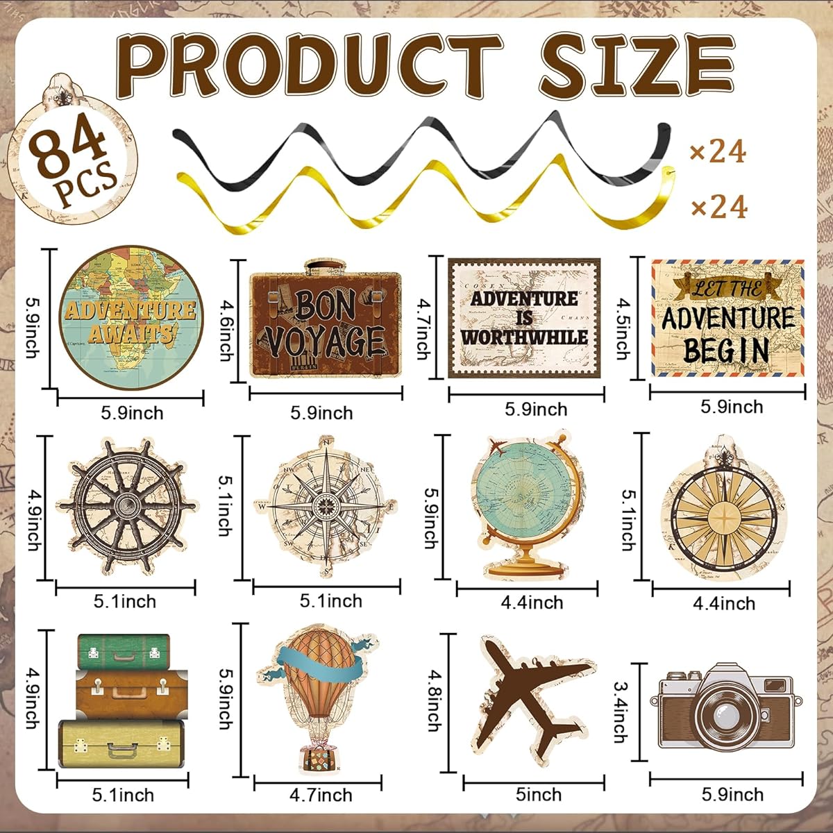Qyeahkj 84pcs Travel Themed Hanging Swirls Decorations Adventure Waiting Birthday Party Streamers Sail Around the World Party Wall Ceiling Supplies Cruise Retirement Farewell Graduation Door