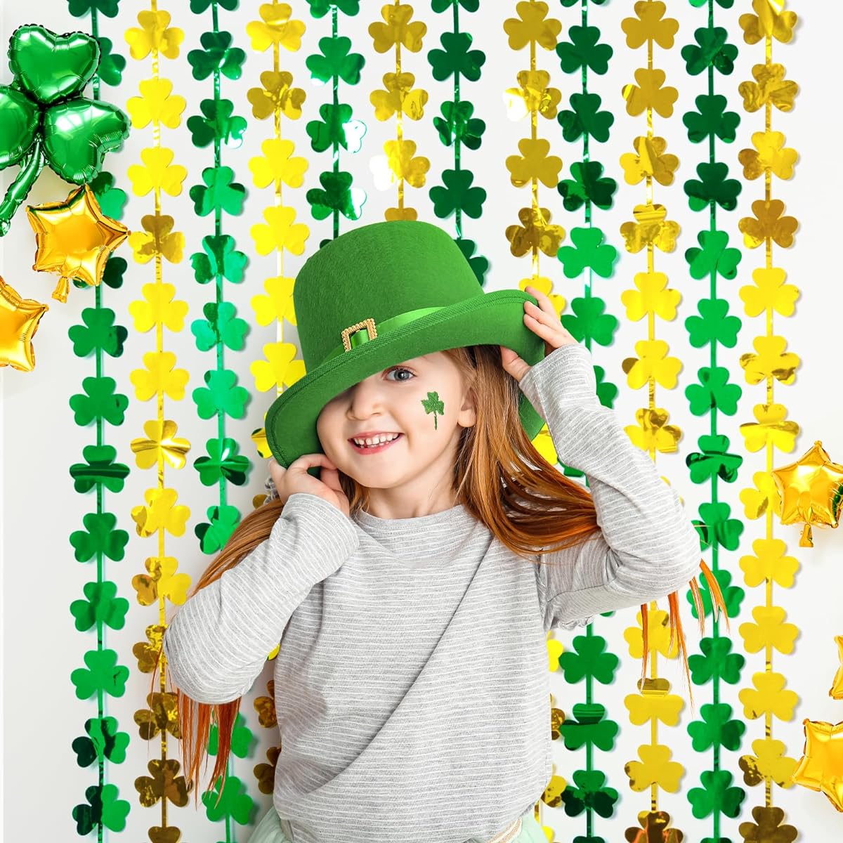 LOLStar 2 Pack St. Patrick's Day Foil Fringe Curtains St. Patrick's Day Party Decorations 3.3x6.5ft Shamrock Green and Gold Tinsel Curtains Photo Booth Props Background Streamer for Irish Party Decorations, ZH-33-2P