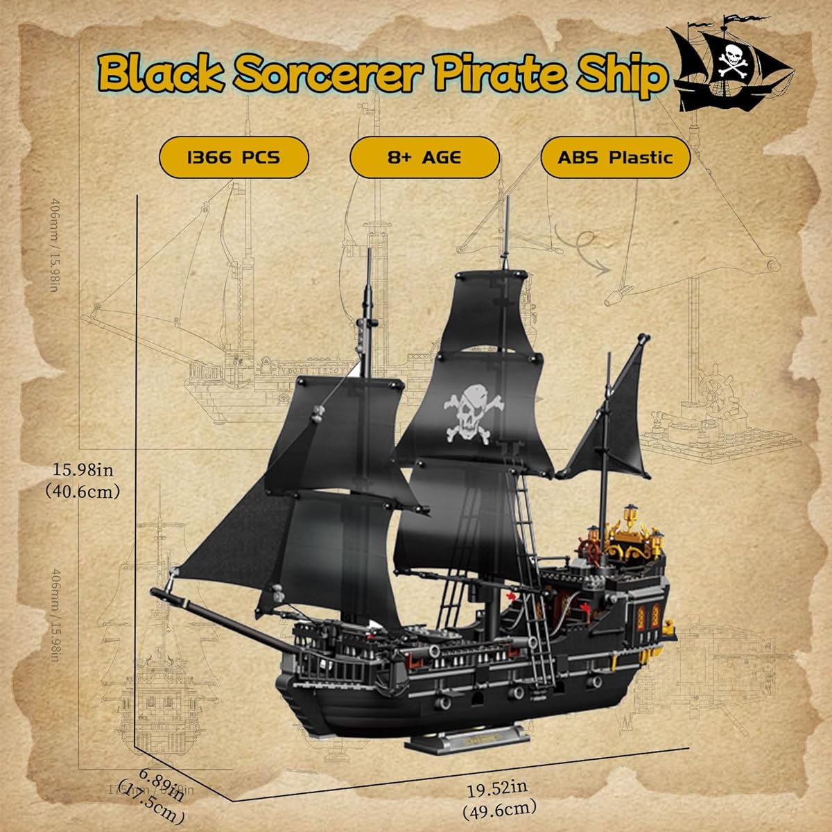 Hallisun Block Set Building Assembly Ship Pirate Ship Model Assembly Toy Miniature Mini Size Brick Bricks for Adults and Kids Boys Girls Age 8+ Christmas Children's Day Birthday Present Gift 1366 PCS